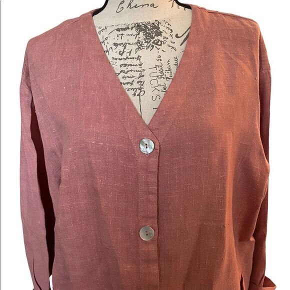 Via Uai by Pollero rose linen top and pants size M/L - Picture 2 of 11